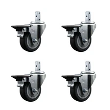 3.5 Inch Thermoplastic Rubber Swivel 3/4 Inch Square Stem Caster Set with Brake