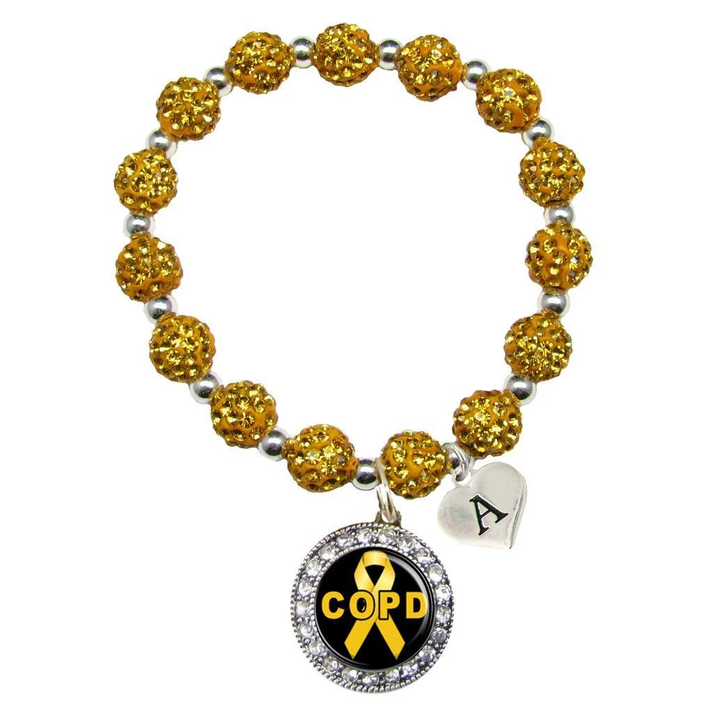 Custom COPD Awareness Yellow Bling Bracelet Jewelry Choose Initial