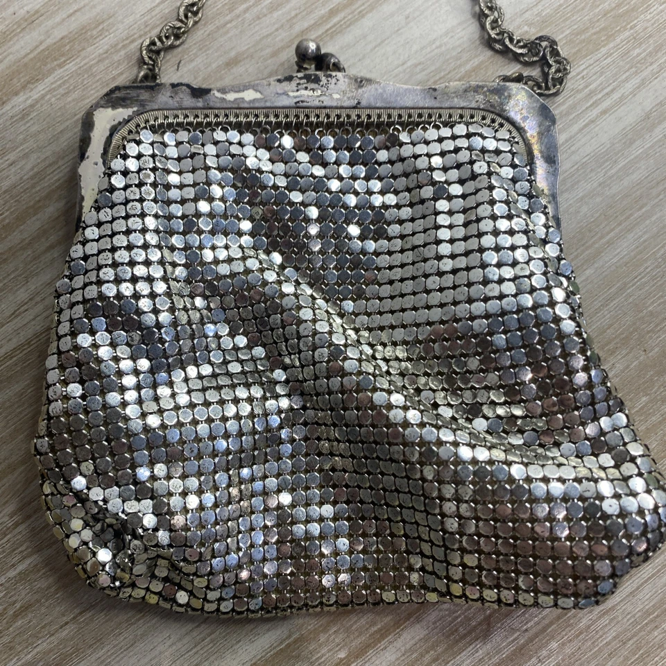 Винтажный Whiting и Davis 4 x 4 металлический сетки монета сумочки застежки сумка Серебряный вечер - Изображение 4 из 4