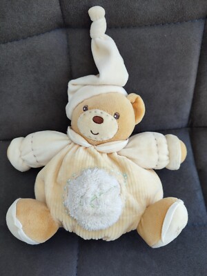 Doudou Kaloo Ours Vintage – Bonnet Nuit Boule – Peluche Bébé Dragée Marron Blanc