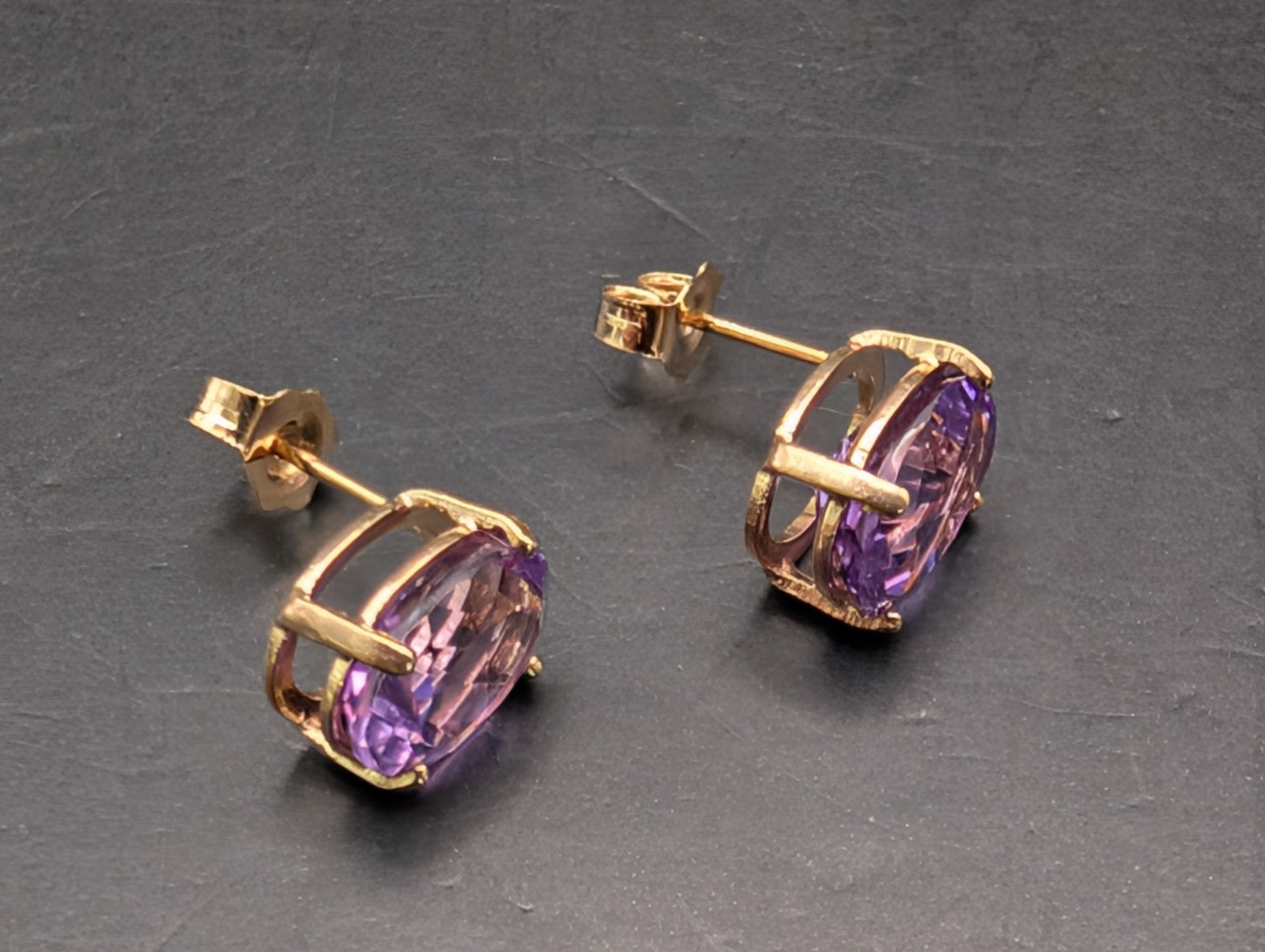 🔥 14K SOLID YELLOW GOLD AMETHYST POST STUD EARRI… - image 7