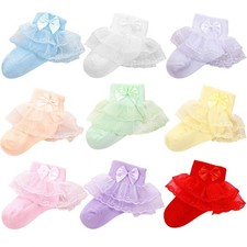 9 Pairs Baby Lace Socks Girls' Ruffle Socks for Newborn Infants Princess Fril...