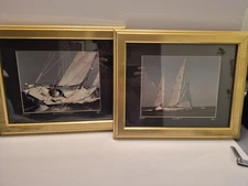 2 CW Evans Signed & # Framed Transatlantic Racing Yacht's/Sailboats
