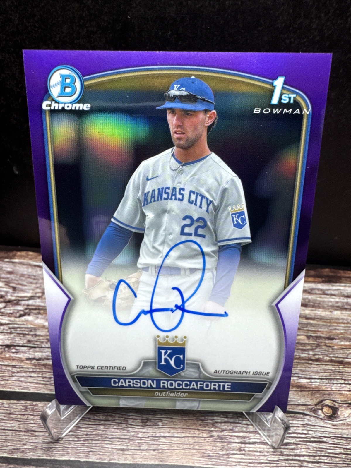 2023 Bowman Draft Carson Roccaforte Chrome Prospect Purple Auto /250 #CDA-CR