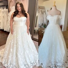 Bohemian Wedding Ceremony Dress Plus Size Off-Shoulder Lace Applique Ball Gowns