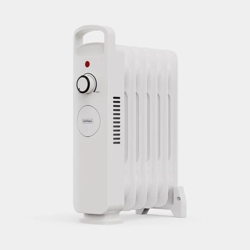 VonHaus 800W Oil Filled Radiator 6 Fin White Portable Heater Thermostat