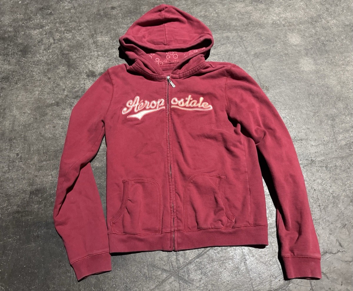 Y2K 2000s Aeropostale Pink Embroidered Zip Up Hoodie Floral Lined