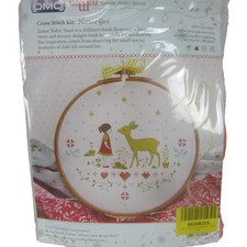 New Nature Girl with Deer Flowers Cross Stitch Kit DMC Creative World 8"