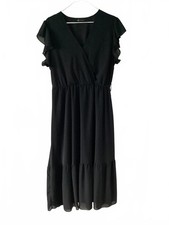 PrettyGarden Black Ruffle Sleeve Midi Dress Women’s Size L Flowing A-Line Casual