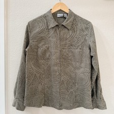 Chico's Jacket Women's 1 Brown Floral Fill Zip Up Artsy Abstract Faux Suede Top