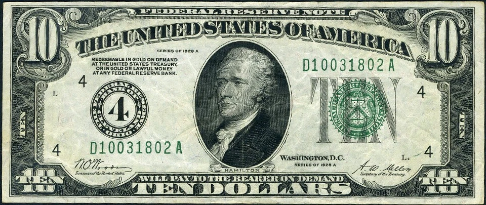 FR. 2001 D $10 1928-A Federal Reserve Note Cleveland D-A Block VF+ - Image 2 of 3