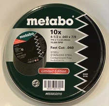 Metabo 655832010 4-1/2"x .040 x 7/8" A60T Type 1 Slicer Cutting Wheels 10PK.