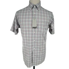 Daniel Cremieux Men's M Gray Plaid Short Sleeve Button-Up Shirt NEW 
