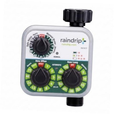 R675CT 3-Dial Water, Sprinkler Timer with Rain Delay for Drip Analog