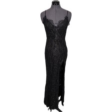 Showpo Black Lace Sparkly Maxi Dress Formal Prom Slit Y2K Style 32-28-36 S/M