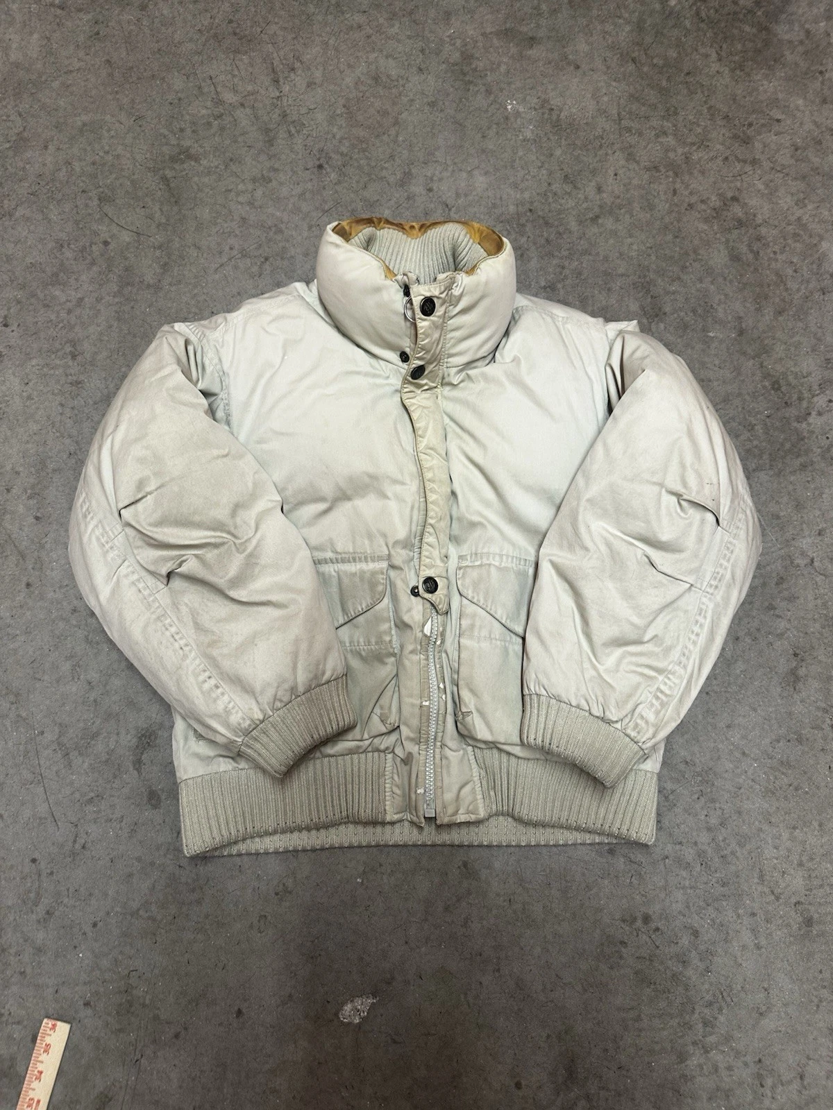 Nautica Duck Down Puffer Bomber Jacket Cream Beige Vintage