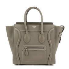 CELINE Luggage Micro Shopper Calf Leather Hand Bag Gray Authentic Used F/S