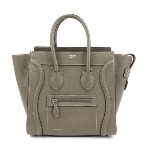 CELINE Luggage Micro Shopper Calf Leather Hand Bag Gray Authentic Used F/S