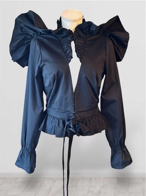 Making the Cut Season 3 Episode 1 Medium Ruffle Long Sleeve Blouse TopBlack  NWT