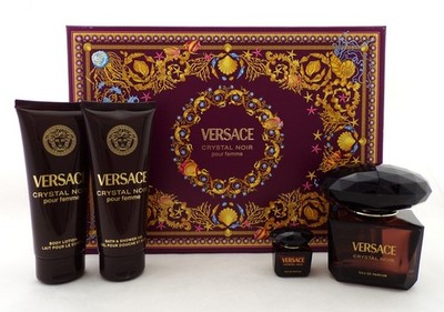 Versace CRYSTAL NOIR 4 pcs Set: 3.0oz EDP Spray & 5ml EDP + 3.4oz B/Lot & Sh/G
