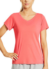 Women'S Quick Dry Short Sleeve T-Shirts V-Neck UPF 50 Tops Workout Athletic Fit