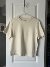 COS T Shirt Donna Beige 100% Cotone Girocollo Cropped Boxy Top Taglia Media
