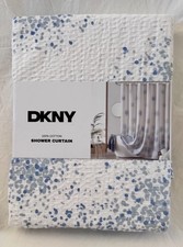 DKNY Splatterburst 100 Cotton White  Blue Shower Curtain 72" x 72" NIP