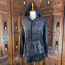     Black Velvet Hoodie with Sequin Pocket   Women  s Size Small    