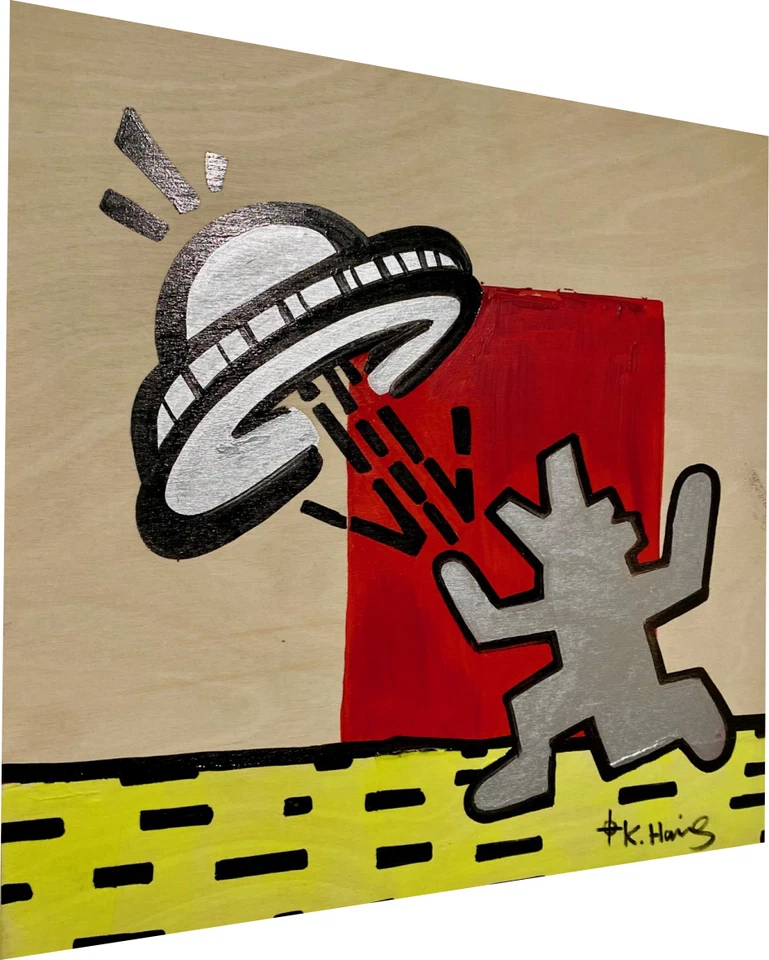 Кит Харинг граффити искусство современный поп-арт редкая картина НЛО - Изображение 4 из 4