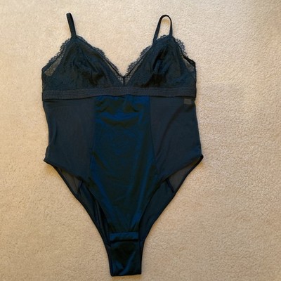 Soma s Stretch Luster Knit Lace Bodysuit Black Size L Dark Harbour