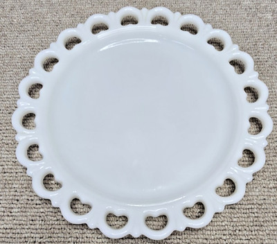 Vintage 13  Anchor Hocking White Milk Glass Lace Edge Serving Platter Cake Plate