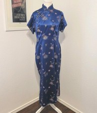 Vintage 90s Royal Blue Cheongsam Qipao China Dragon Dress Mandarin Collar Large