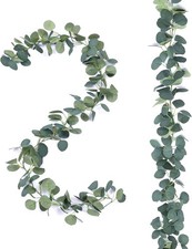 2 Pack Artificial Eucalyptus Garland Faux Silk Leaf Silver Dollar Eucalyptus