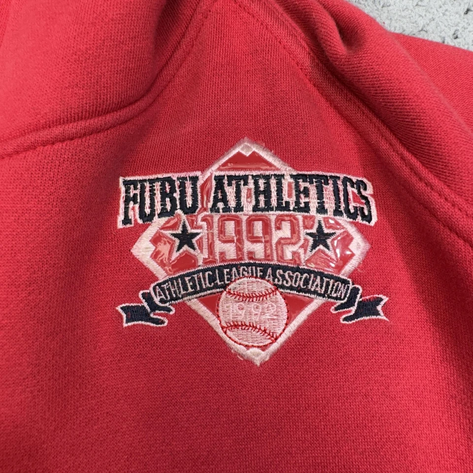 Vintage FUBU Hoodie Mens Extra Large Red Dirty Fat Albert Cosby 90s Athletics - Image 3 of 4