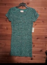 Sweater Dress NWT Pullover Stretch Small Green Black Shortsleeve Crew Neck SALE