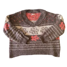 SO Goods for Life Women's Floral Print V Neck Sweater Size S