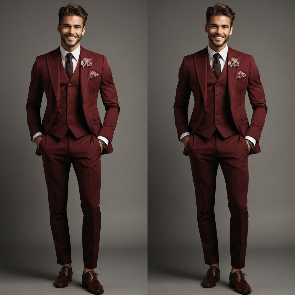 3 pezzi abiti uomo matrimonio pizzo largo risvolto slim fit matrimonio smokings foto 4