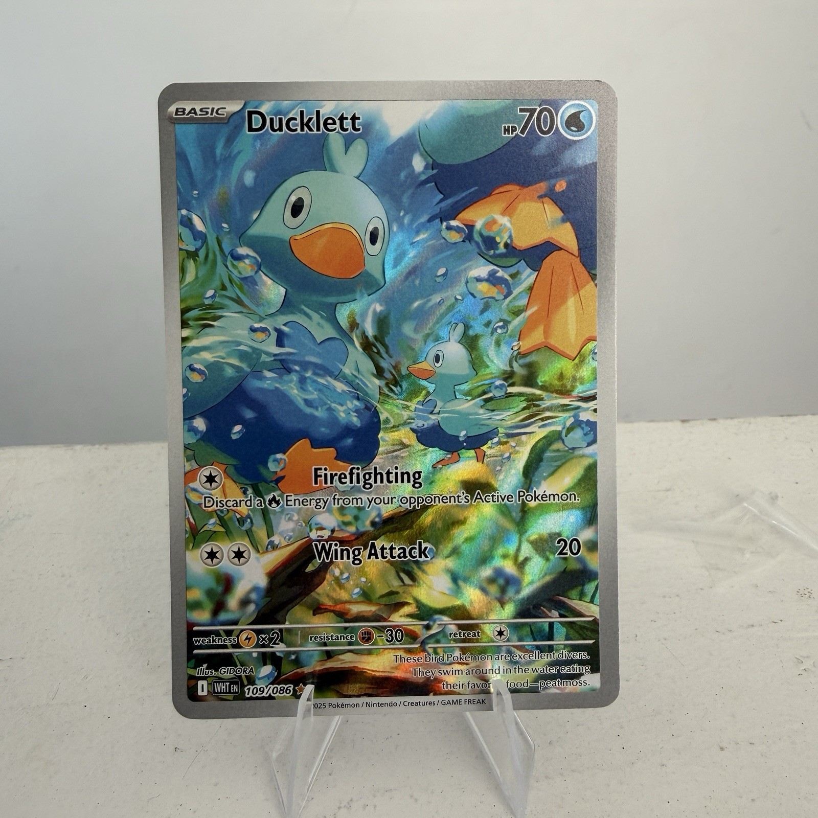 Pokemon TCG Ducklett 109/086 Sv: White Flare Illustration Rare Holo EN 70HP