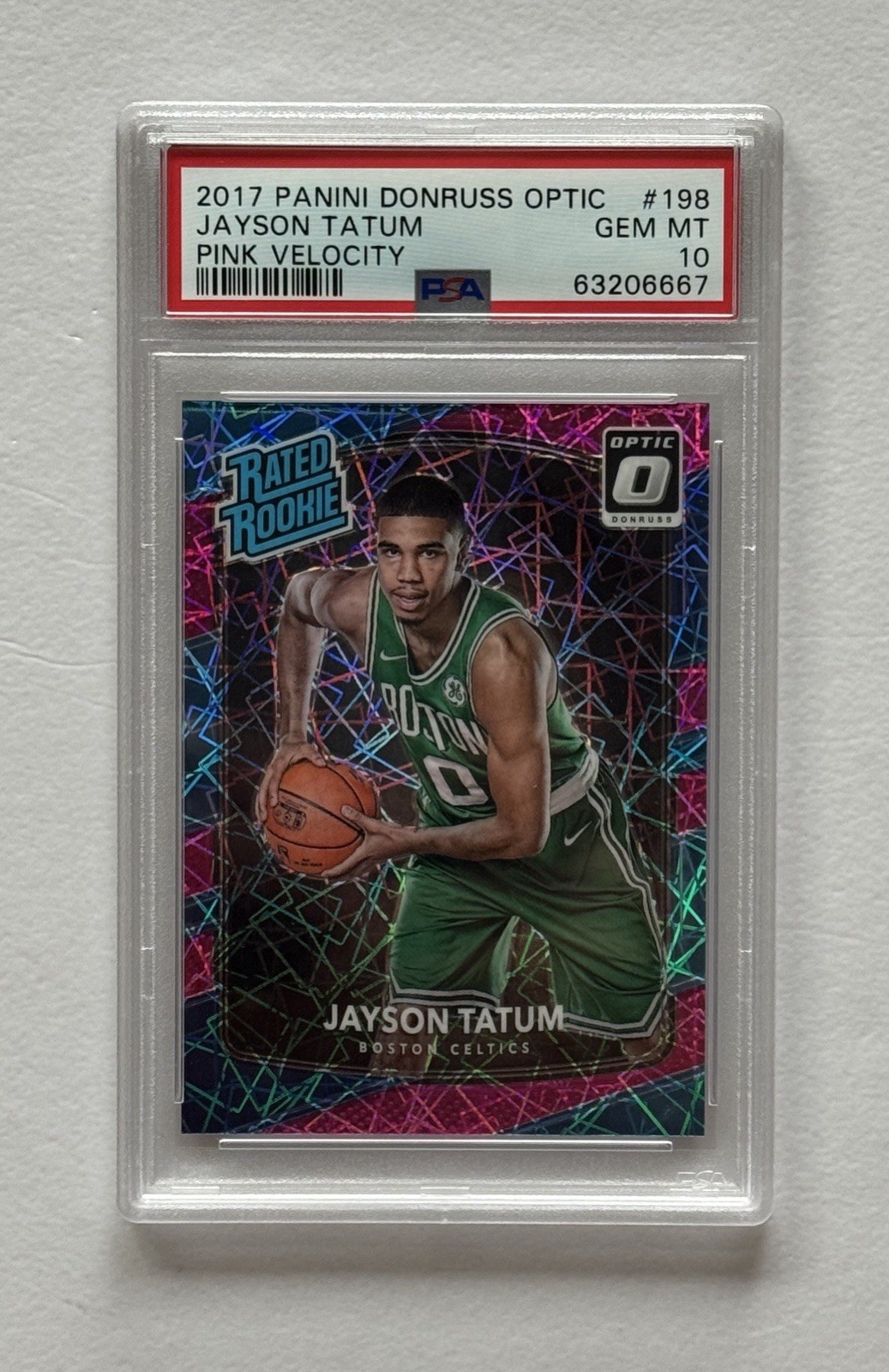 2017-18 Donruss Optic Rated Rookie Jayson Tatum /79 Pink Velocity #198 PSA 10