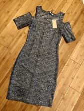 Michael Kors Stretchy Silver Metallic Cold Shoulder Sheath Dress Size  XS - NWT