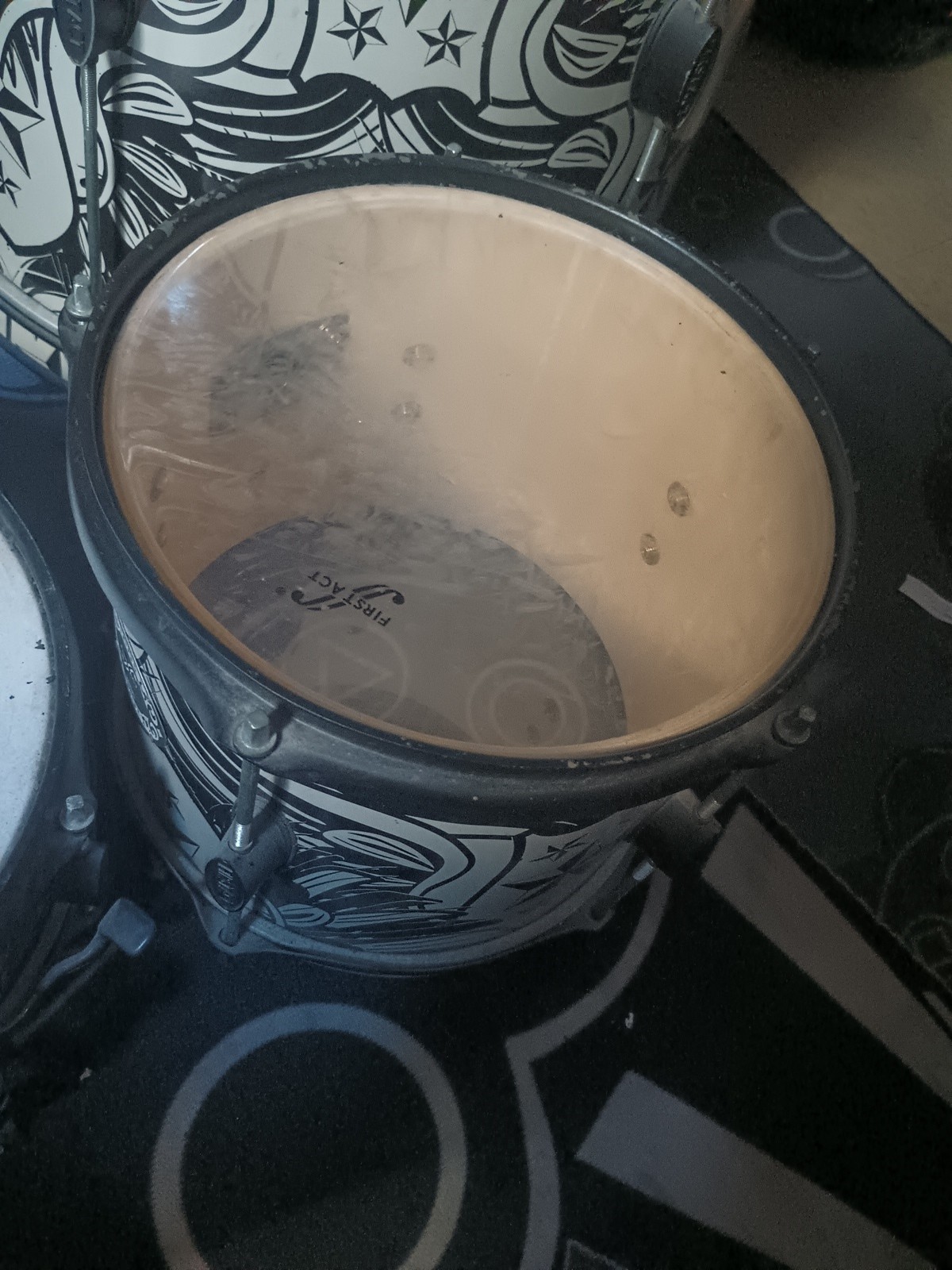 5 PC Drum Set Comes with Seat In Good Condition Black and White As Shown