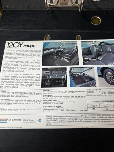 Datsun Sunny 120Y Coupe Vintage Brochure - Picture 2 of 3