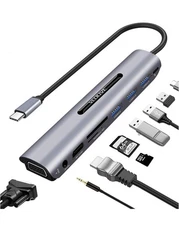 USB-C HUB Docking Station 9 In 1 Type-C HDMI VGA & SD Card Reader