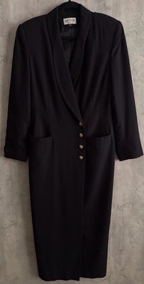 VTG Kasper for ASL Womens BlK Gold Tone Buttons Double Breasted Coat Dress Sz8