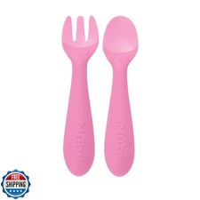 Nuby Silicone Easy Grip Fork and Spoon Set, 12 m in Pink