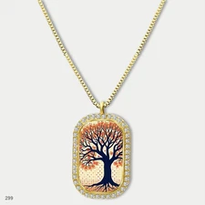 Stunning Colorful Tree of Life Pendant Necklace Chain Picture Dog Tag Chain Gift