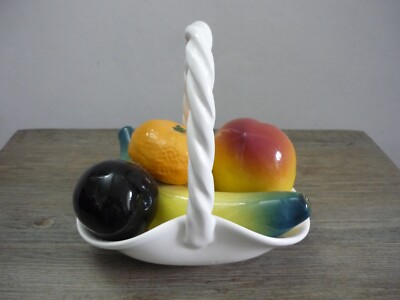 Vintage Porzellan Keramik Korb Obstschale Apfel Banane Mandarine schwarze Birne