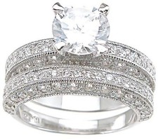 1.25 CARAT 925 STERLING SILVER ROUND CUBIC ZIRCONIA WEDDING ENGAGEMENT RING SET