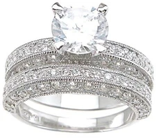1.25 CARAT 925 STERLING SILVER ROUND CUBIC ZIRCONIA WEDDING ENGAGEMENT RING SET