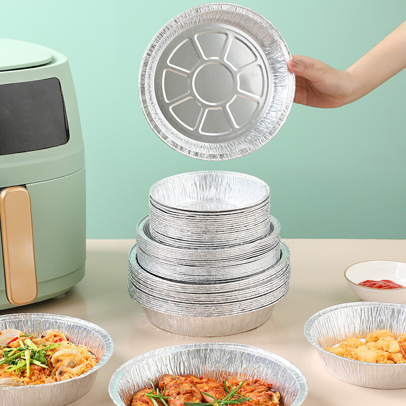 50Pcs Air Fryer Liner Round Aluminium Foil Trays Containers Baking Tin